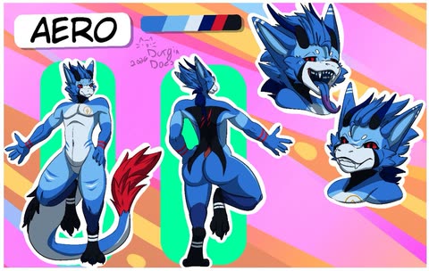 A colorful character sheet showing Aero in several poses