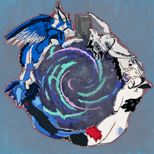 The Wyrmhole Project icon: four characters around a painted galaxy rift
